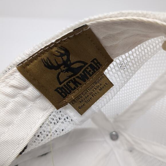 Buck Wear Strapback Trucker Hat White One Size Adjustable Embroidered Mesh Back - Picture 10 of 10